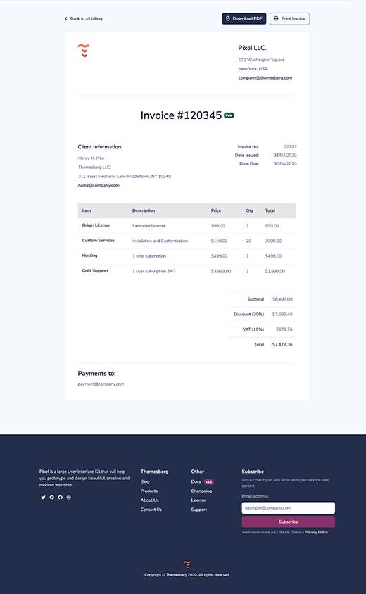 Invoice page preview