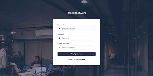 Reset password page preview